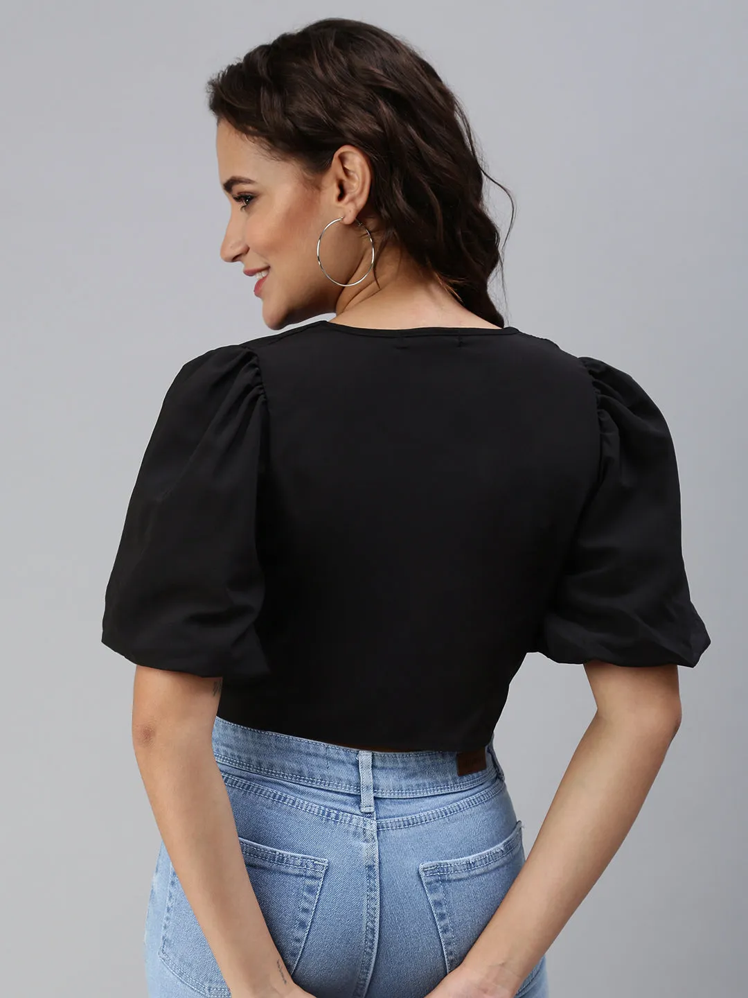 Women's Black Solid Crop Top