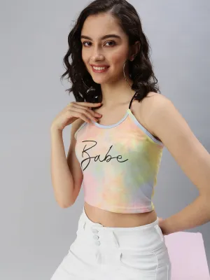 Women's Yellow Typographic Crop Top