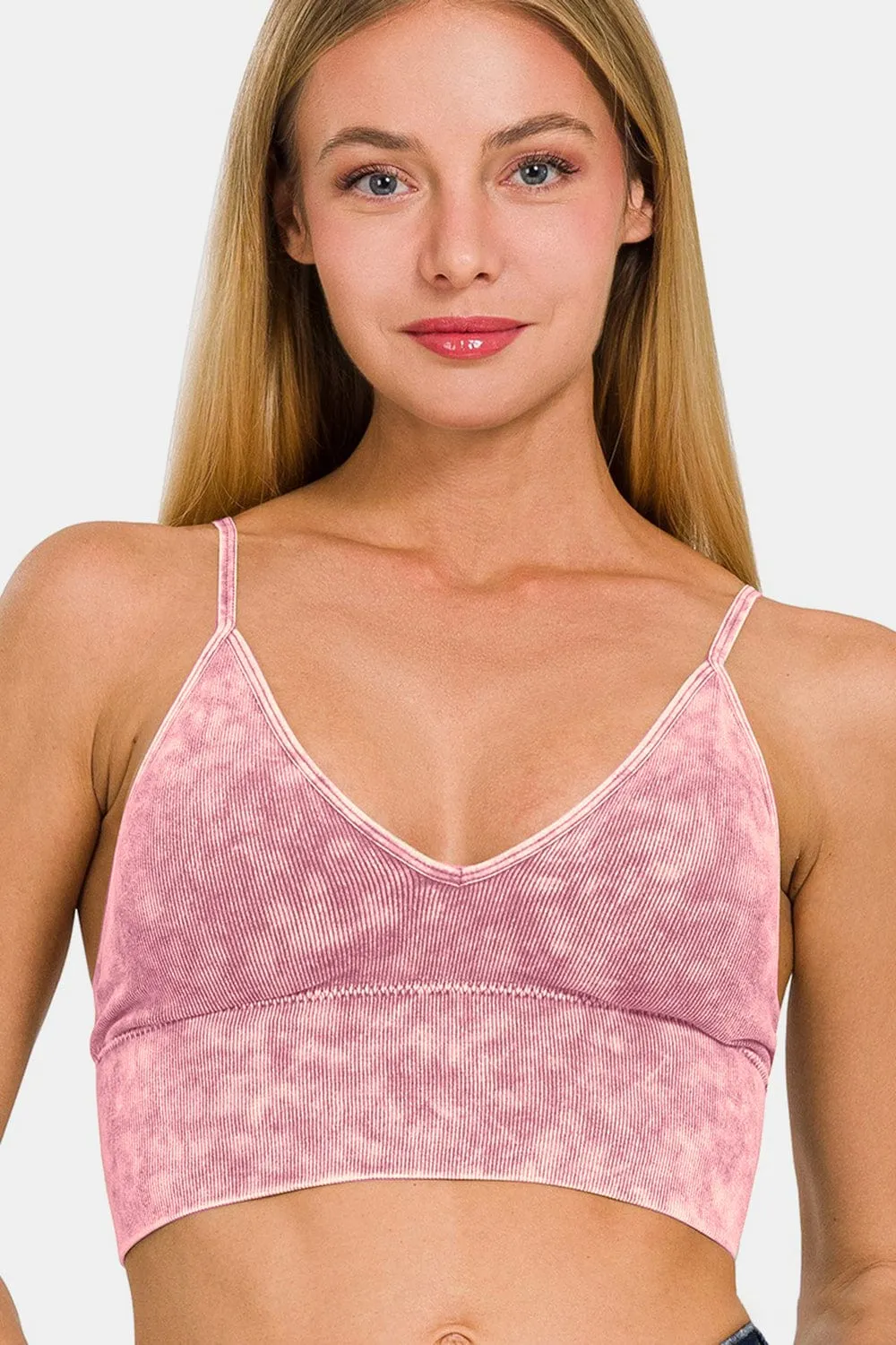 Zenana Washed Ribbed Bra Padded Cami